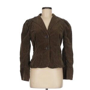 Brown Corduroy Fitted Blazer Jacket with Puff Sleeves